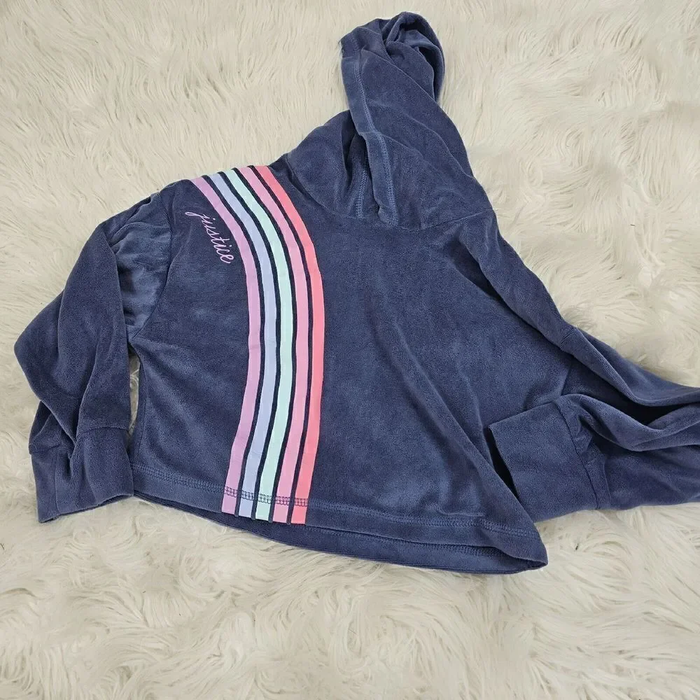 Justice Blue Jogger Track Set Cropped Hoodie Outfit Girls Size XS Sleep